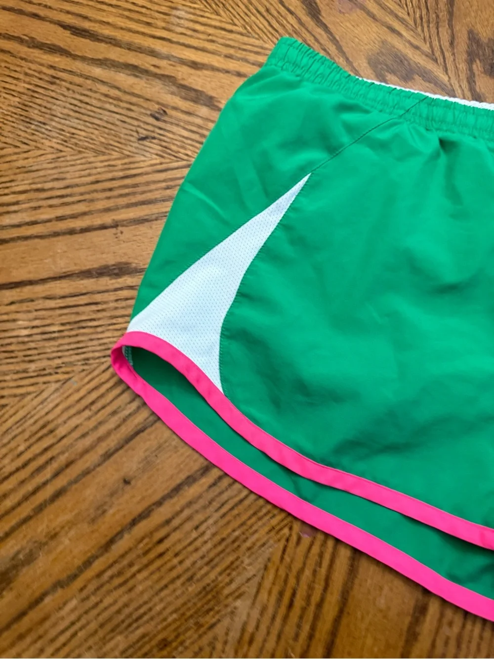 Nike Green Athletic Shorts with Pink Trim